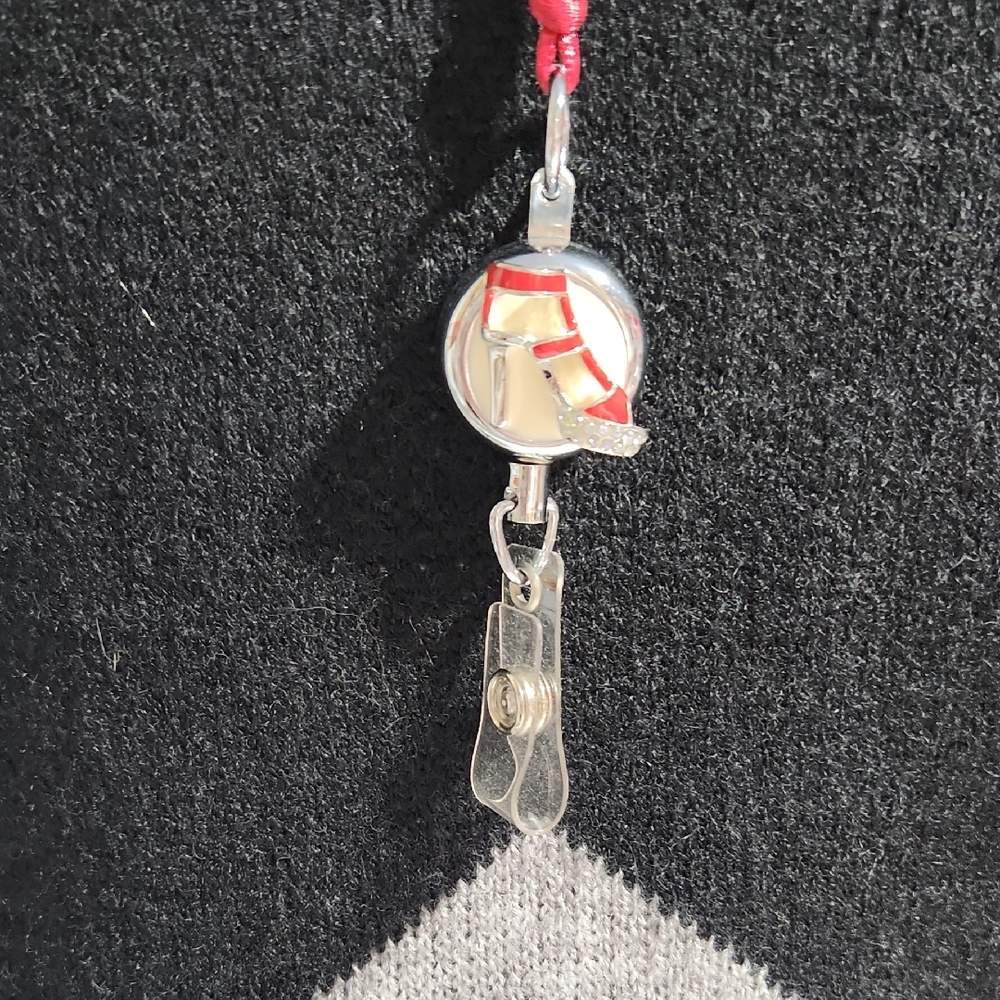 High Heel Shoe Badge Silvertone Red Reel Lanyard